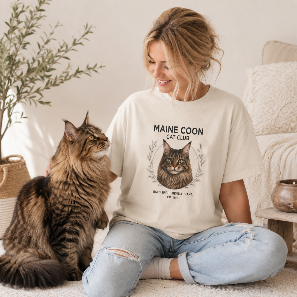 Maine Coon Cat Club T-Shirt | Illustrated Maine Coon Portrait | Gift for Maine Coon Cat lover