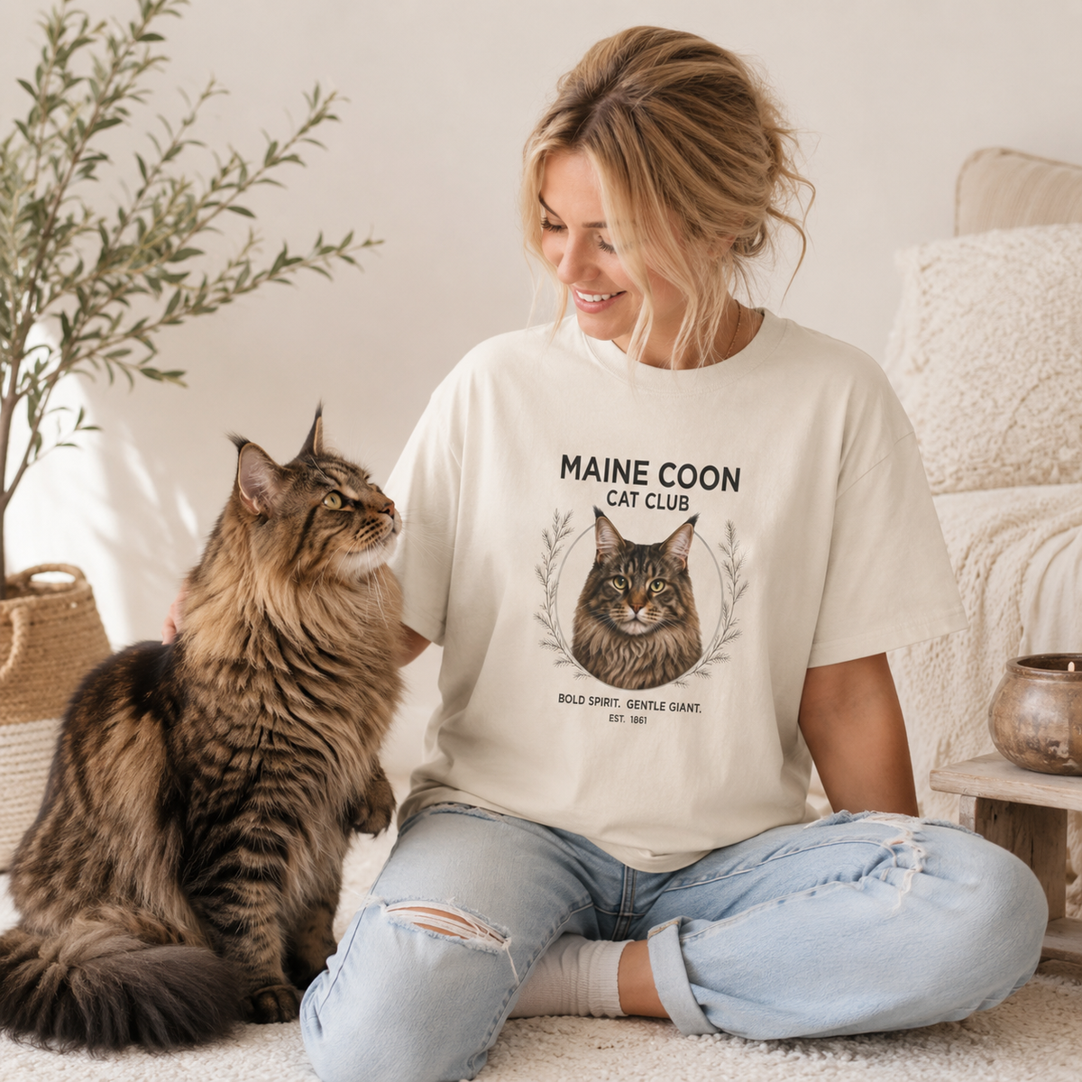 Maine Coon Cat Club T-Shirt | Illustrated Maine Coon Portrait | Gift for Maine Coon Cat lover