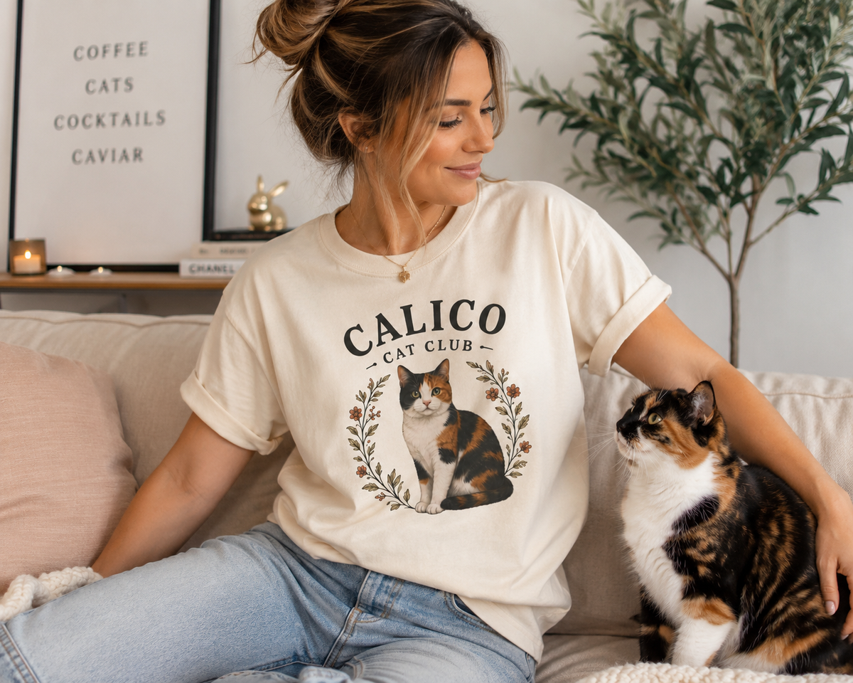 Calico Cat Club T-Shirt | Calico Cat Illustration Tee | Calico Cat lover gift