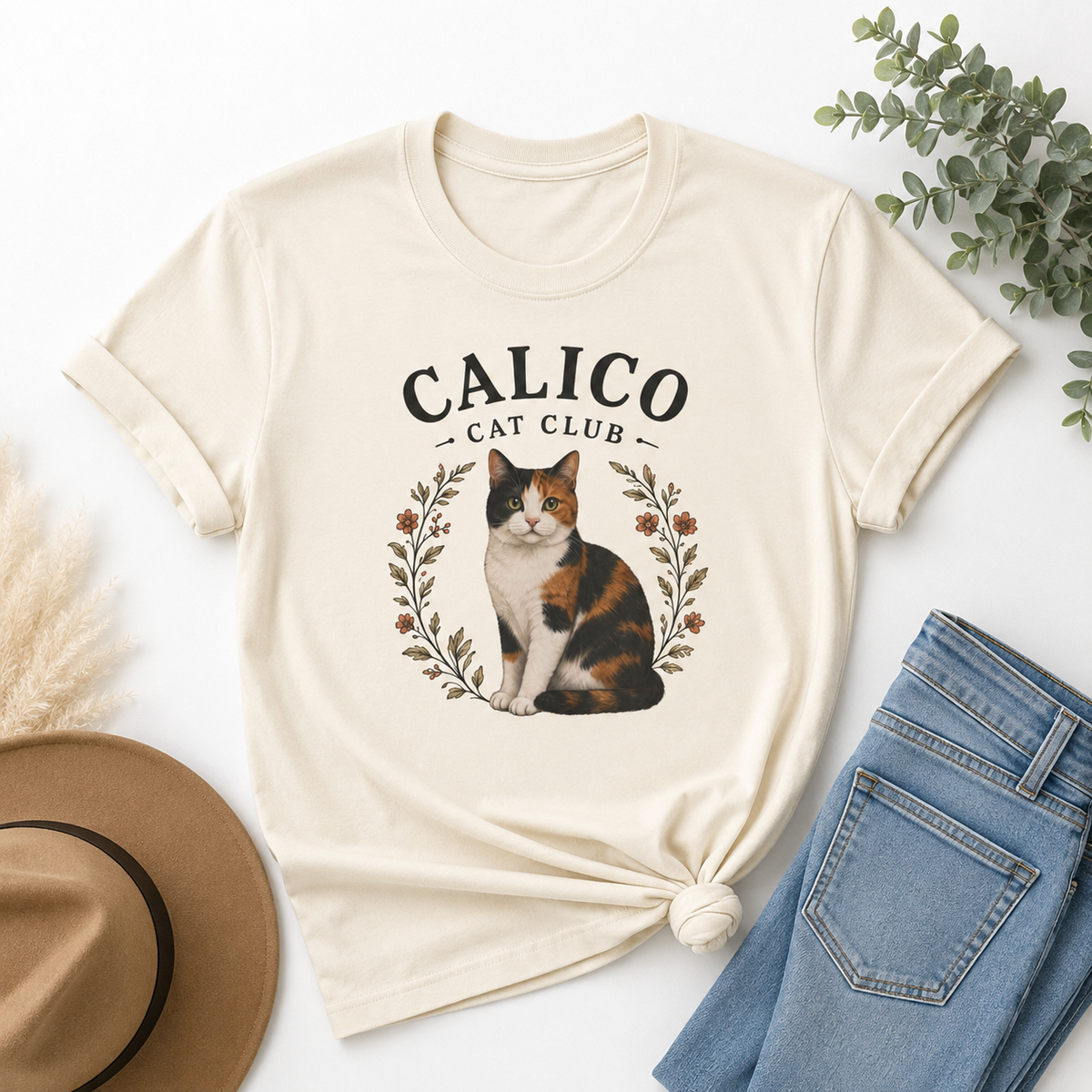 Calico Cat Club T-Shirt | Calico Cat Illustration Tee | Calico Cat lover gift