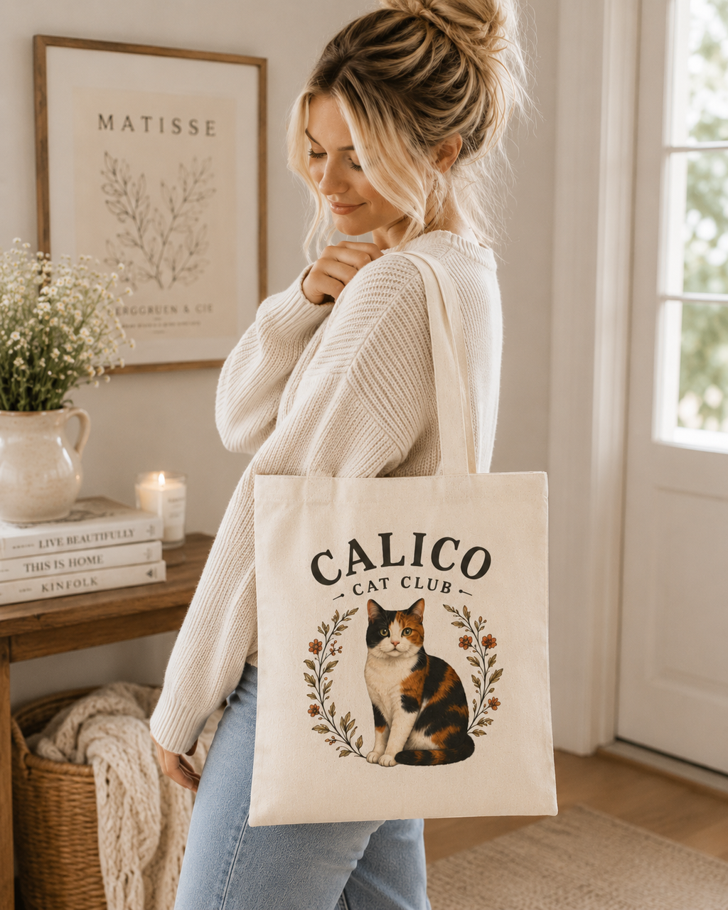 Calico Cat Tote Bag, Gift for Calico Cat lover, Tote bag with Calico Cat Club