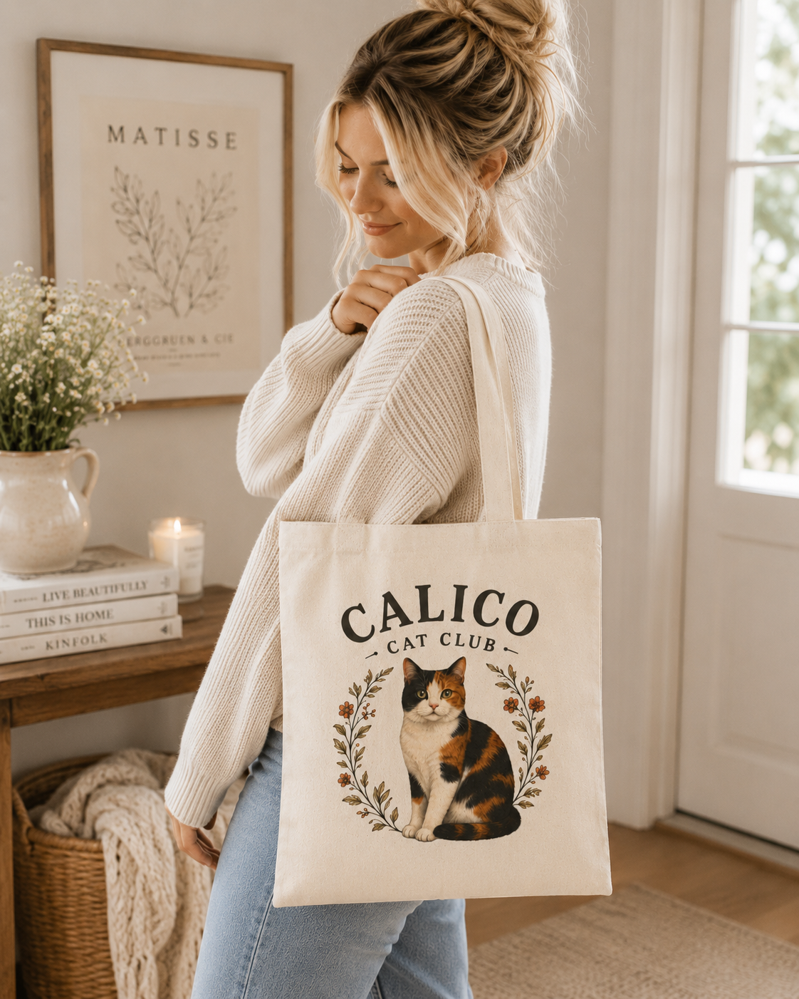 Calico Cat Tote Bag, Gift for Calico Cat lover, Tote bag with Calico Cat Club