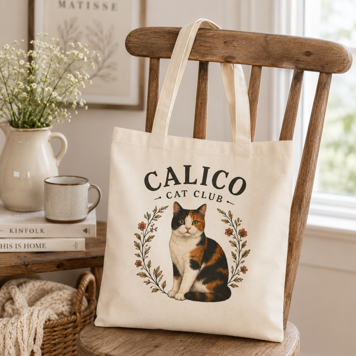 Calico Cat Tote Bag, Gift for Calico Cat lover, Tote bag with Calico Cat Club
