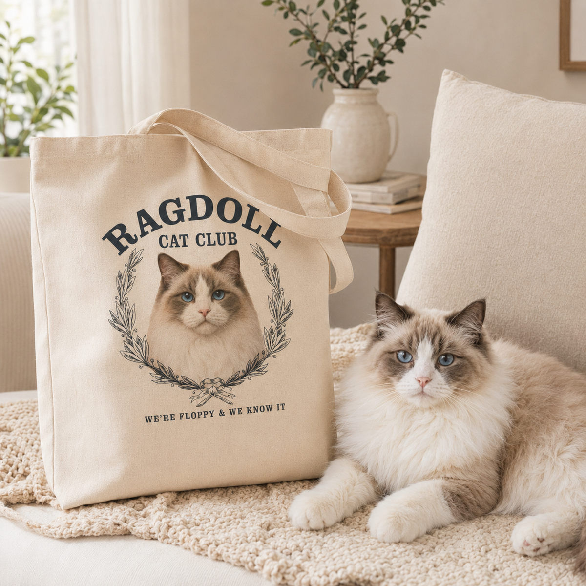 Ragdoll Cat Tote Bag, Gift for Ragdoll Breed Owner, Ragdoll cat breed